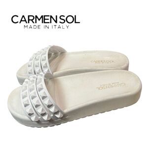 Carmensol Women's Italian White Franco 3 Strap Slide Sandals 11